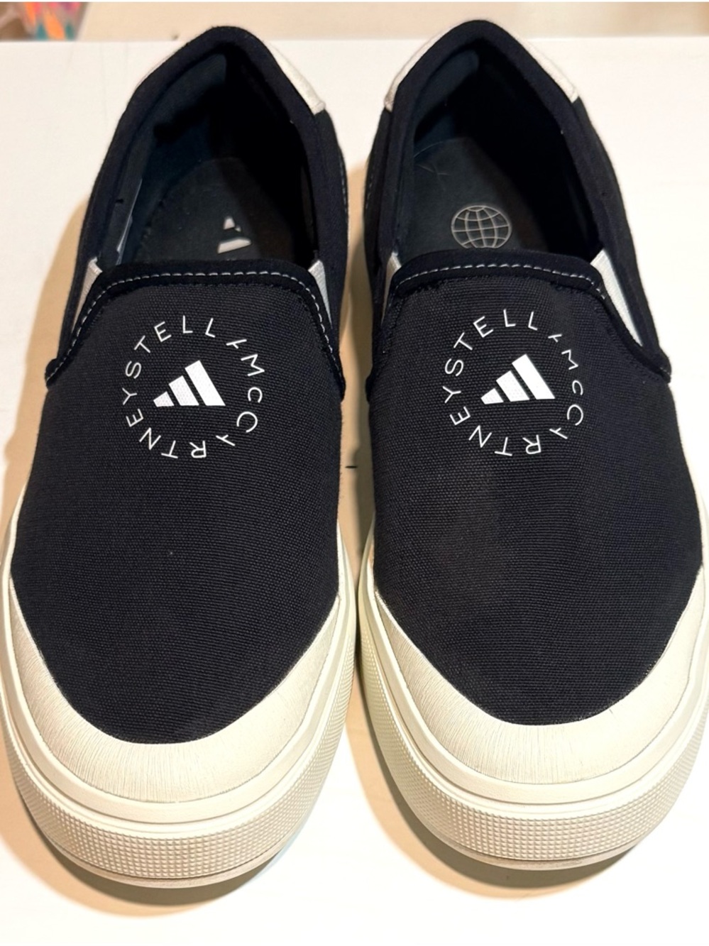 Adidas by Stella McCartney Black Canvas Slip-On Sneakers with Cream Soles